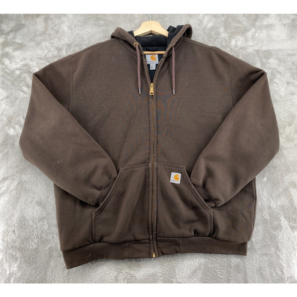Carhartt Brown Thermal Lined Zip Hoodie Jacket Men’s Large Workwear USA - Picture 2 of 14